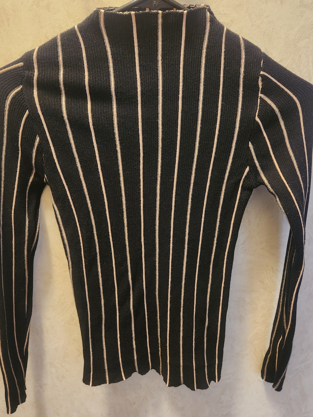Fashion Nova Black Ribbed Sweater with Cream Stripes